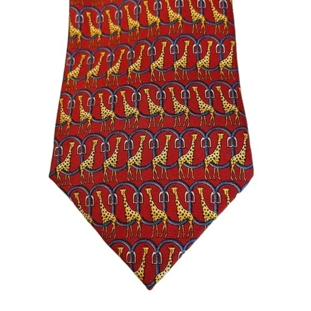 Austin Reed 100% silk red & yellow giraffe tie with blue oval rings